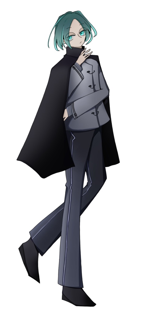 【フリー/全身立ち絵】緑髪のマントの子