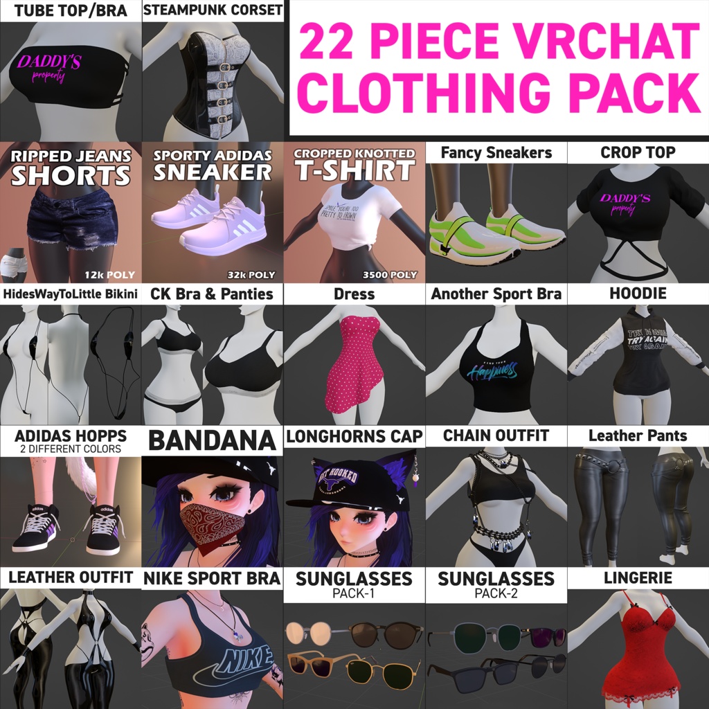 22 PIECE VRCHAT CLOTHING PACK