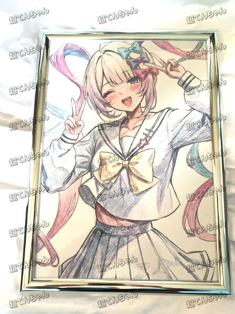 †昇天† 超てんちゃん 複製原画風アートフレーム（シルバー額縁＆フック2個付）