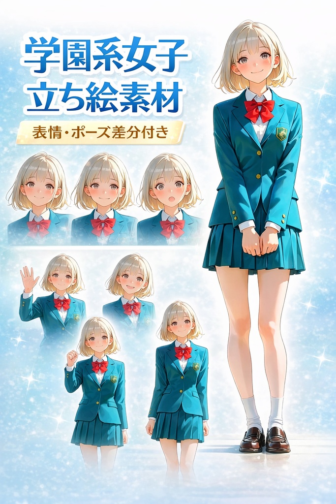 【AI生成】オリジナル立ち絵素材｜制服の女の子（差分あり）