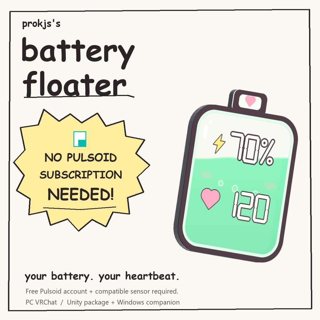 prokjs's battery / Heart monitor floater | OSC Cosmetic Tool [VRChat]
