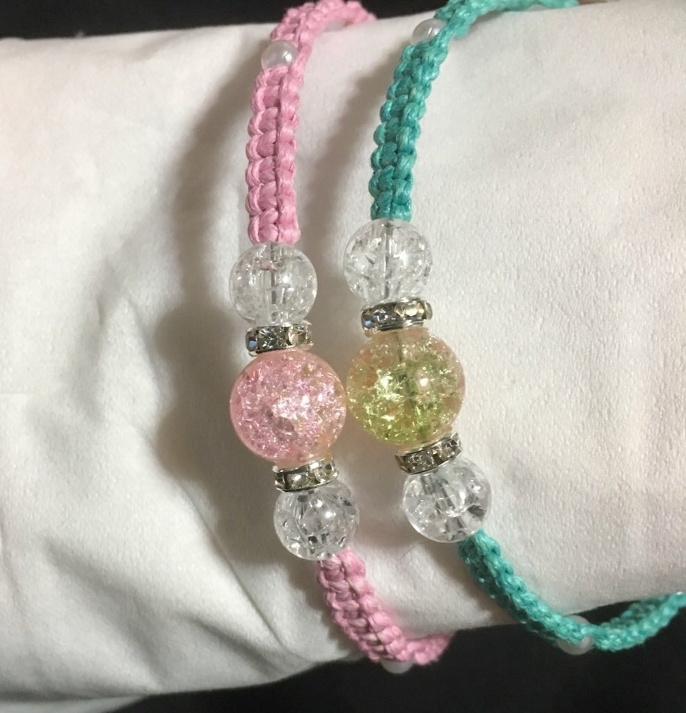 ガラスビーズ&ワックスコードブレスレット 〜ClariSカラー〜