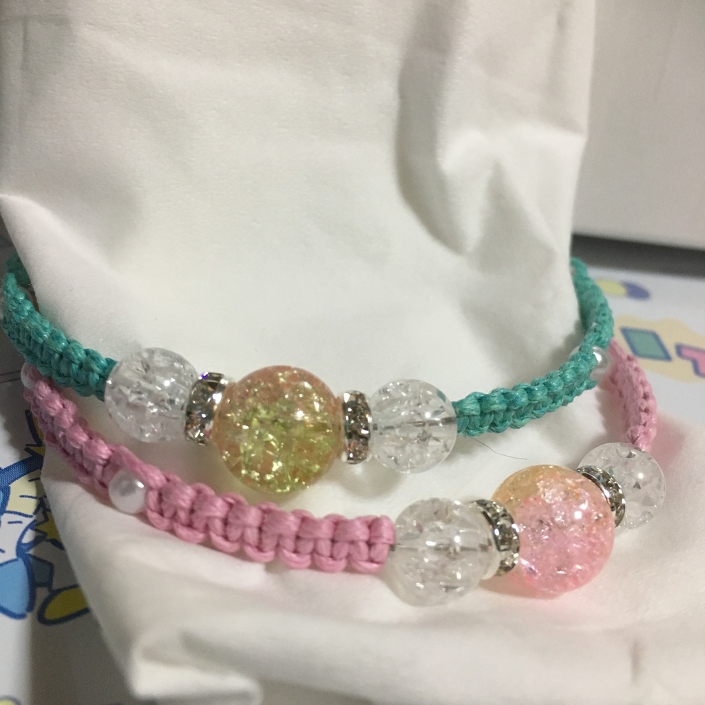 ガラスビーズ&ワックスコードブレスレット 〜ClariSカラー〜