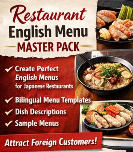 【インバウンド必携】レストラン英語メニューマスターパック 日本版 – 寿司・ラーメンからカフェまで完璧英語化！ 
