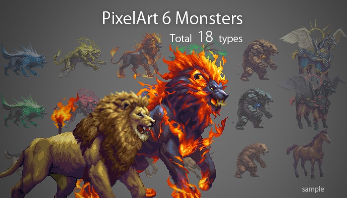 ドット絵動物系モンスターパック6属性