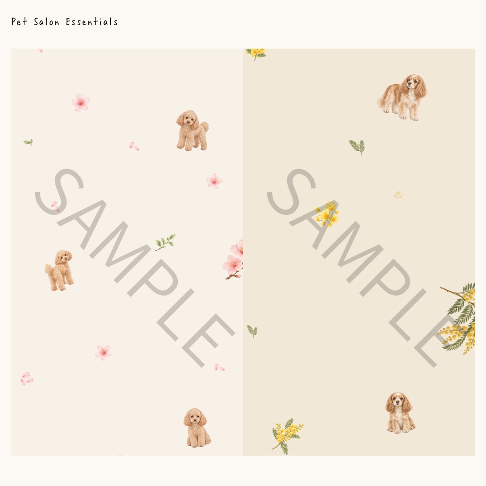 【商用利用OK】花と犬のデジタルペーパー6柄セット|トリミングサロン・ペットサロン向け|Floral Dog Collection