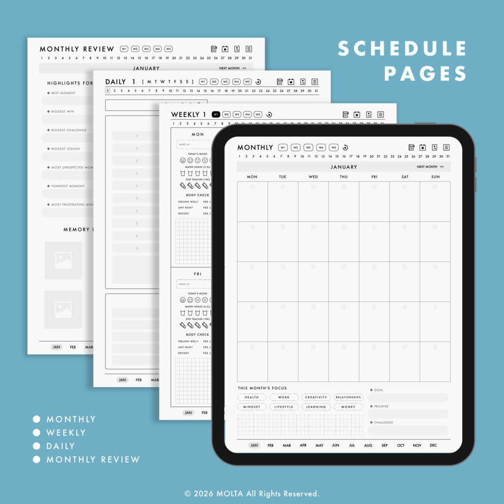 【デジタル手帳・デジタルプランナー】GoodNotes・iPad対応|日付なし|MOLTA PLANNER