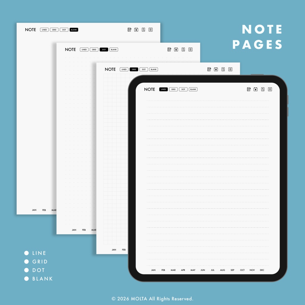 【デジタル手帳・デジタルプランナー】GoodNotes・iPad対応|日付なし|MOLTA PLANNER