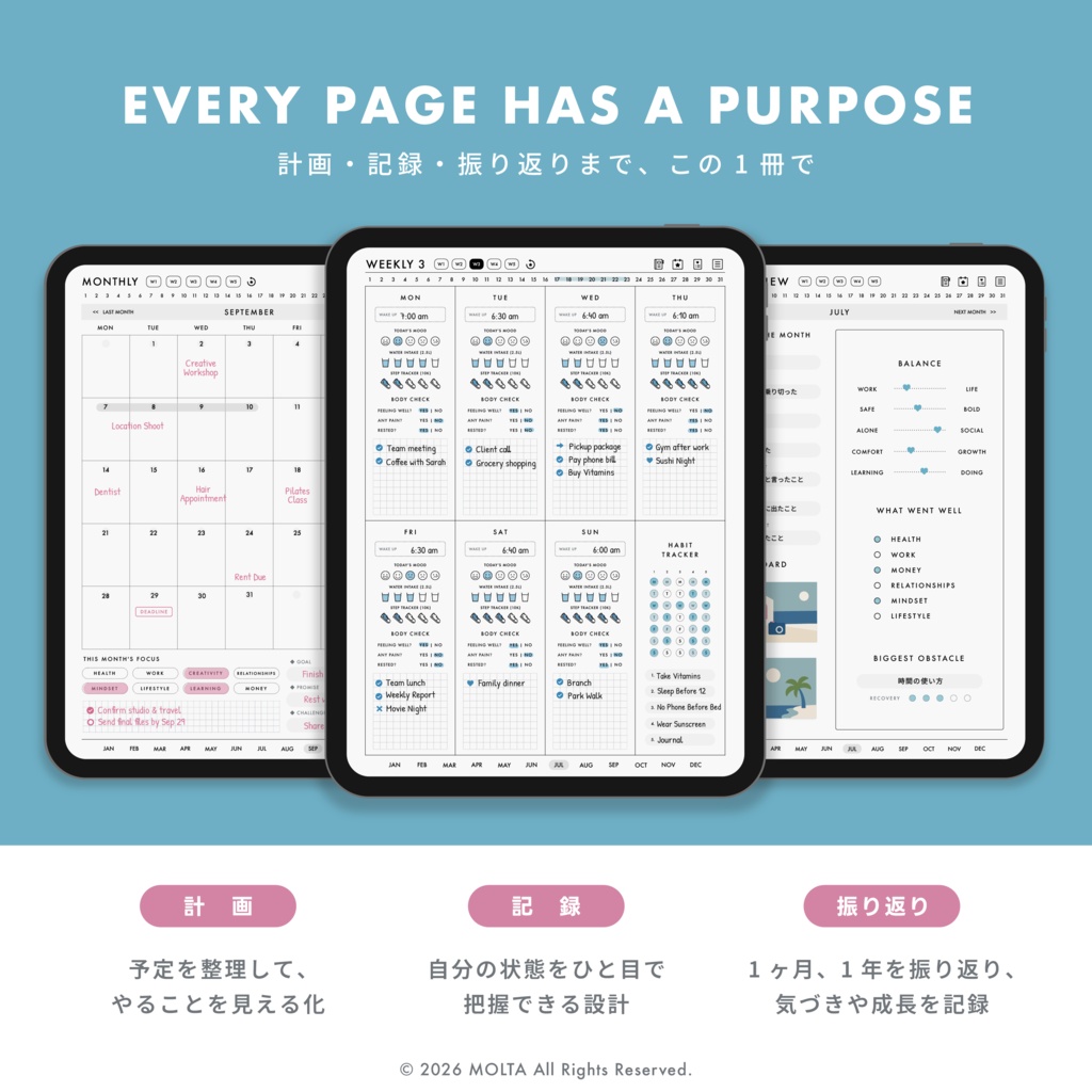 【デジタル手帳・デジタルプランナー】GoodNotes・iPad対応|日付なし|MOLTA PLANNER