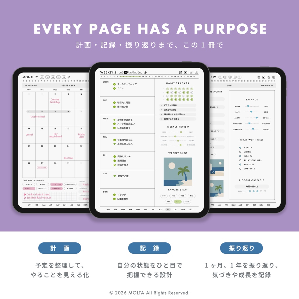 【デジタル手帳・デジタルプランナー】GoodNotes・iPad対応|日付なし|CLASSIC|MOLTA PLANNER