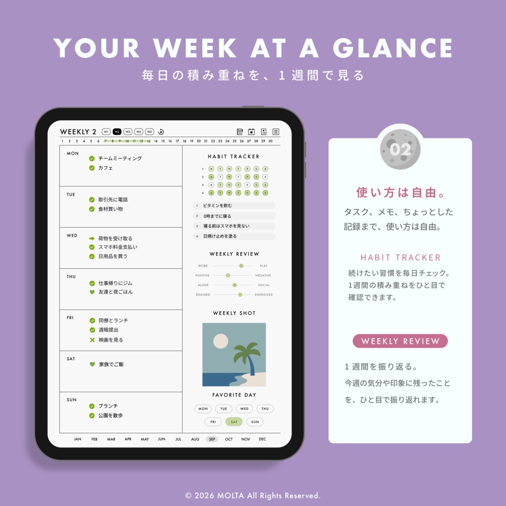 【デジタル手帳・デジタルプランナー】GoodNotes・iPad対応|日付なし|CLASSIC|MOLTA PLANNER