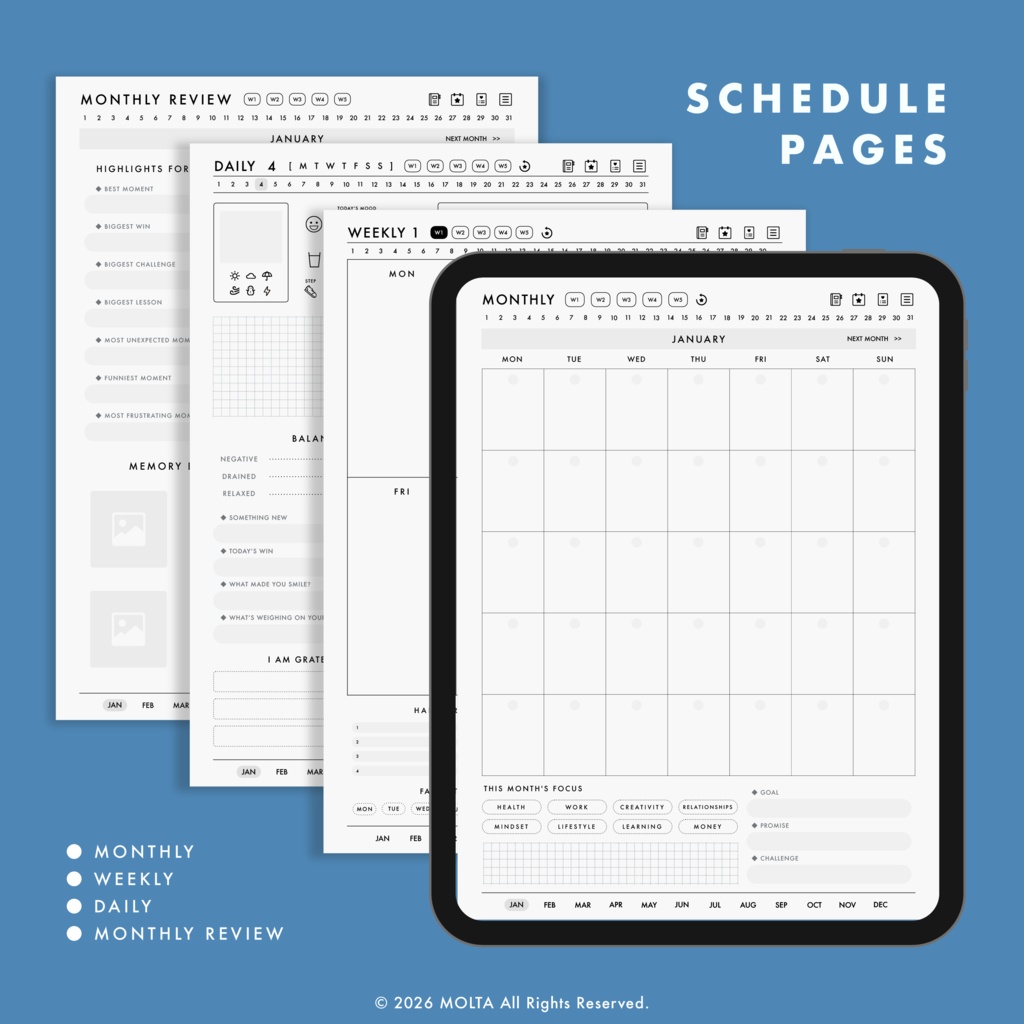 【デジタル手帳・デジタルプランナー】GoodNotes・iPad対応|日付なし|JOURNAL|MOLTA PLANNER