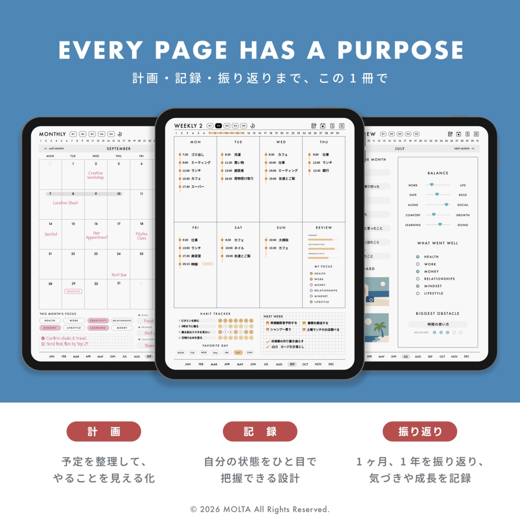【デジタル手帳・デジタルプランナー】GoodNotes・iPad対応|日付なし|JOURNAL|MOLTA PLANNER