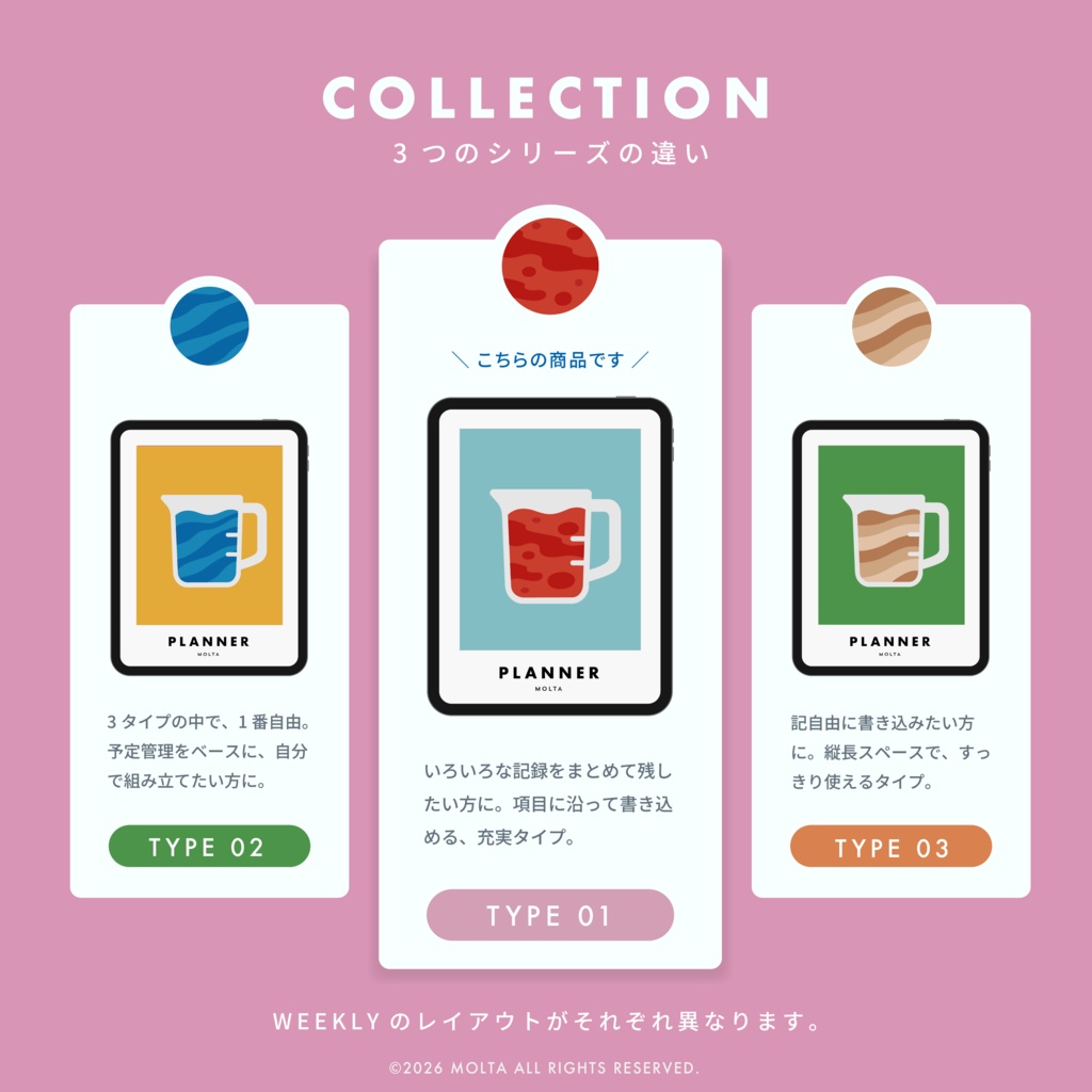 【デジタル手帳・デジタルプランナー】WEEKLY EDITION 01|GoodNotes・iPad対応|日付なし|MOLTA PLANNER