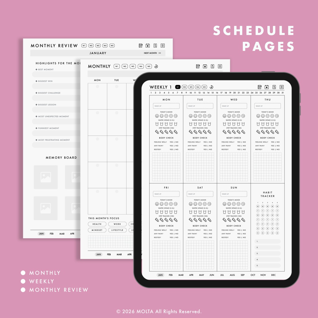 【デジタル手帳・デジタルプランナー】WEEKLY EDITION 01|GoodNotes・iPad対応|日付なし|MOLTA PLANNER