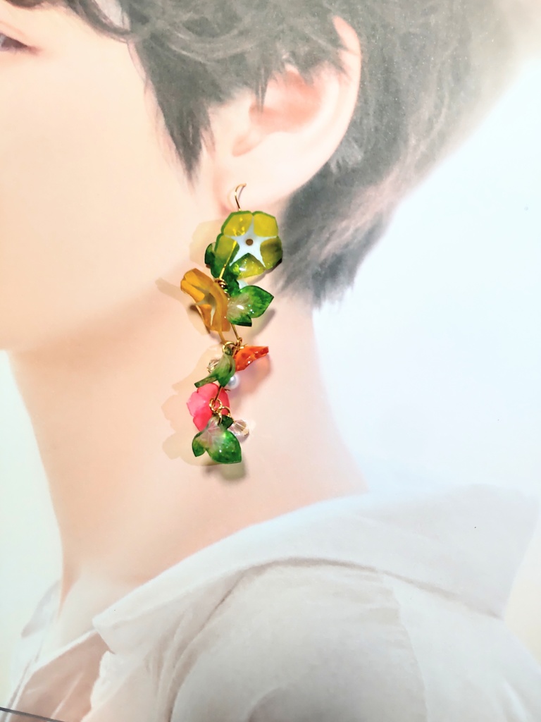 ゆらゆら朝顔ピアス~シトラス~