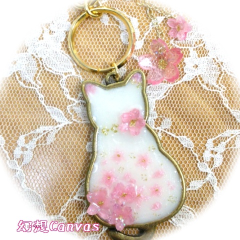 桜猫バッグチャーム(ホワイト)