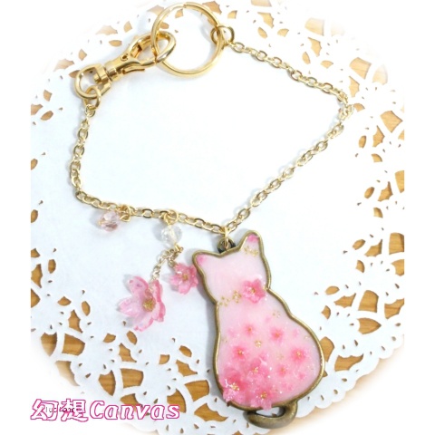 桜猫バッグチャーム(ピンク)