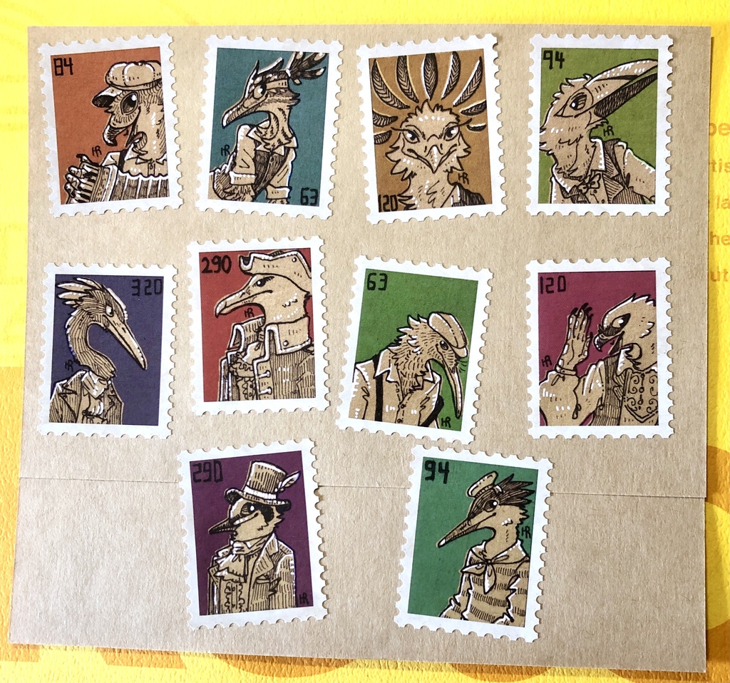 鳥人切手シール(10枚セット)