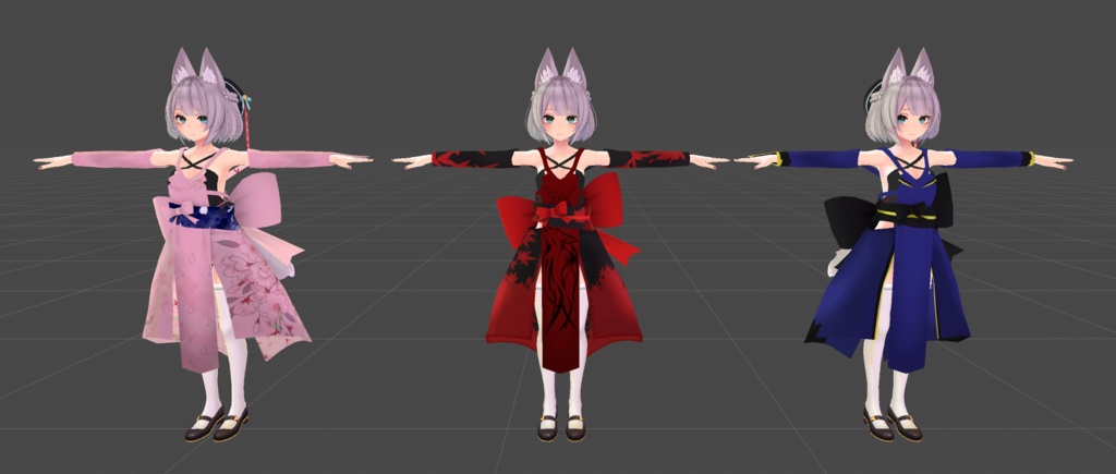 「京狐さん・沙猫さん」用衣装 和風創衣《宵紅》/《蒼月》