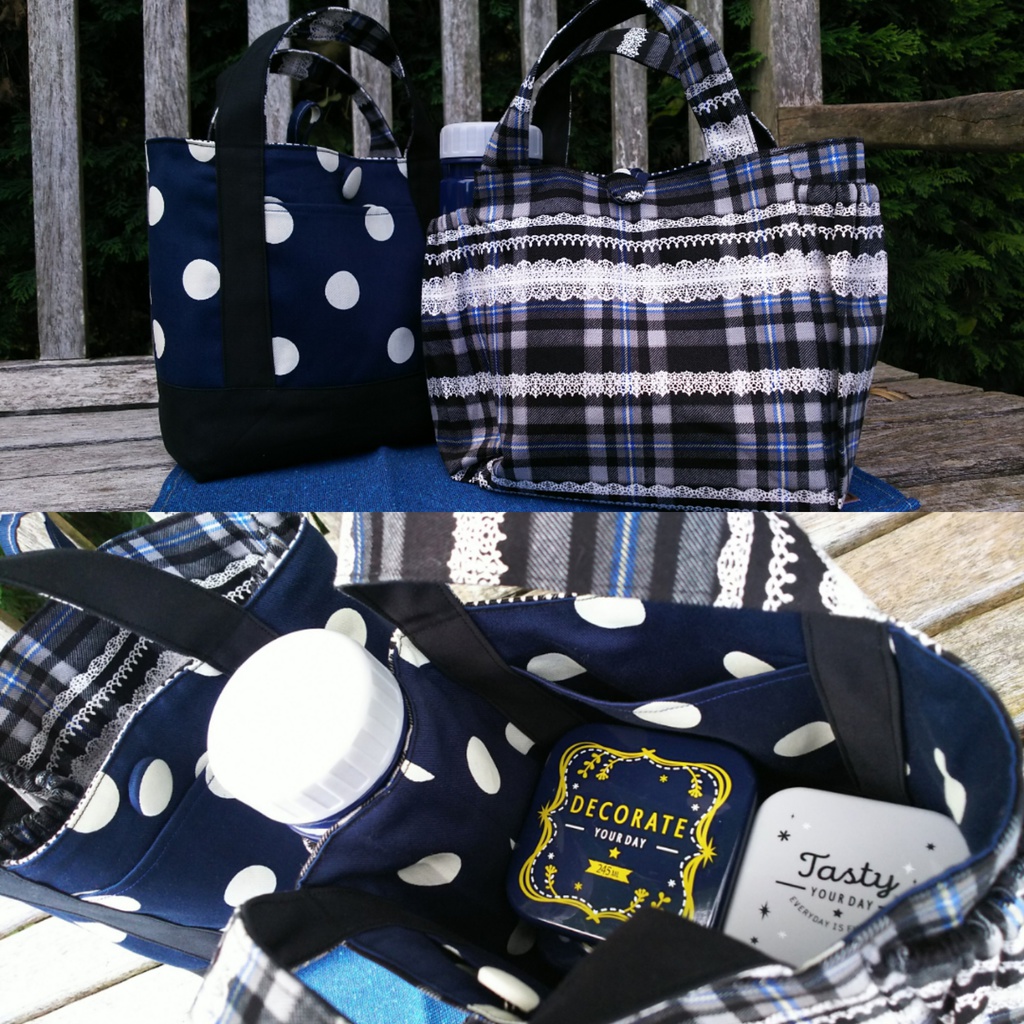 リバーシブルランチトートバッグ(青)