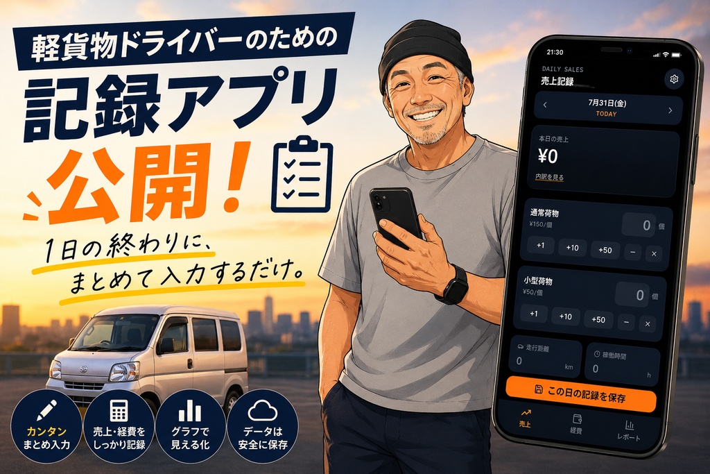 軽貨物ドライバーのための記録アプリ公開！ ― 1日の終わりに、まとめて入力するだけ。