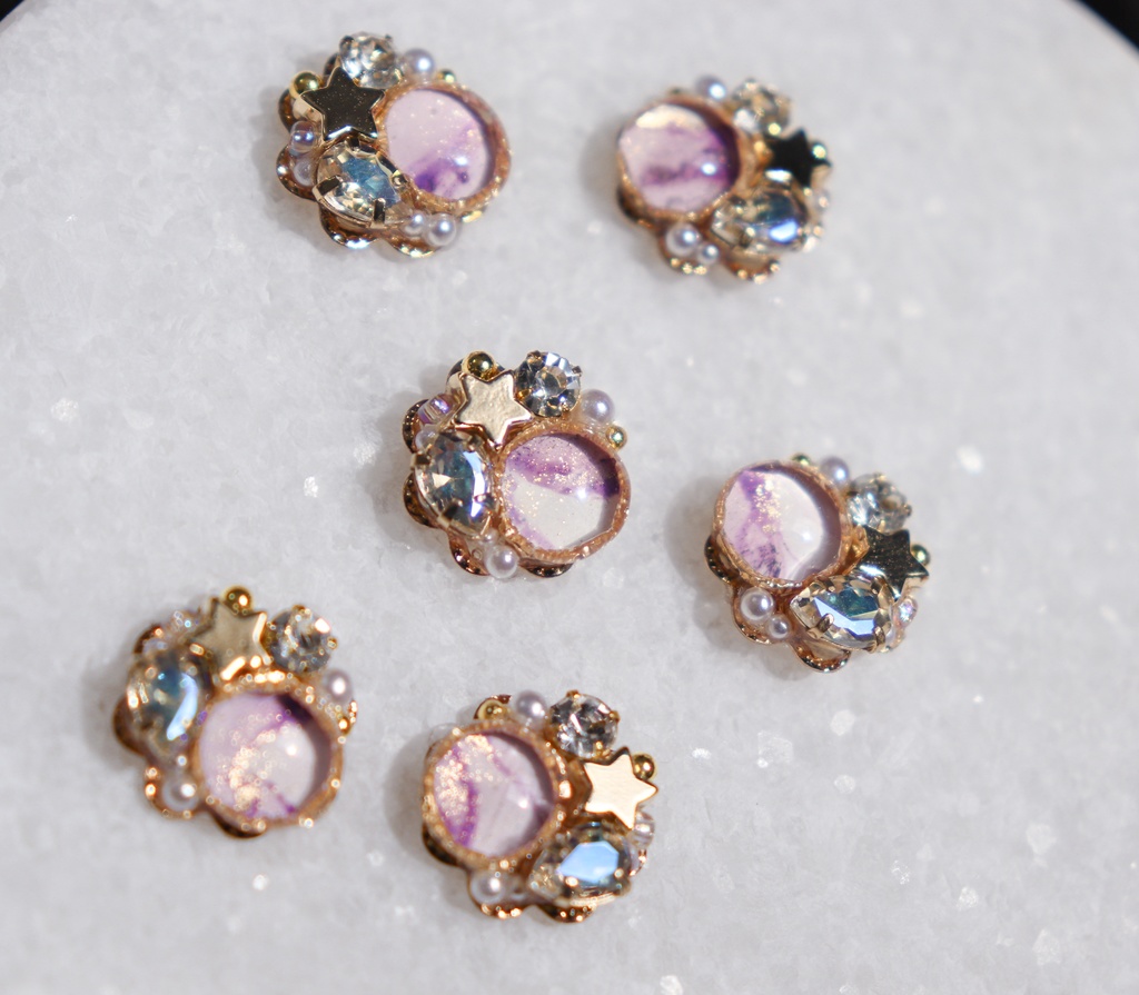 アルコールインクアートのイヤリング(パープル)