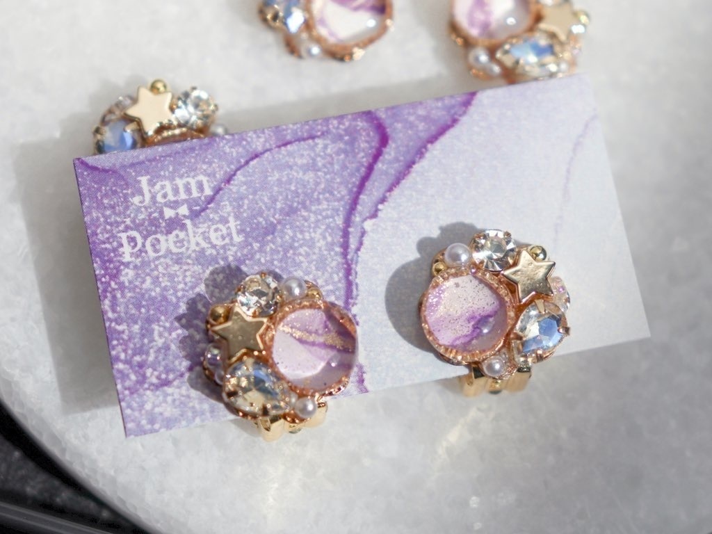 アルコールインクアートのイヤリング(パープル)