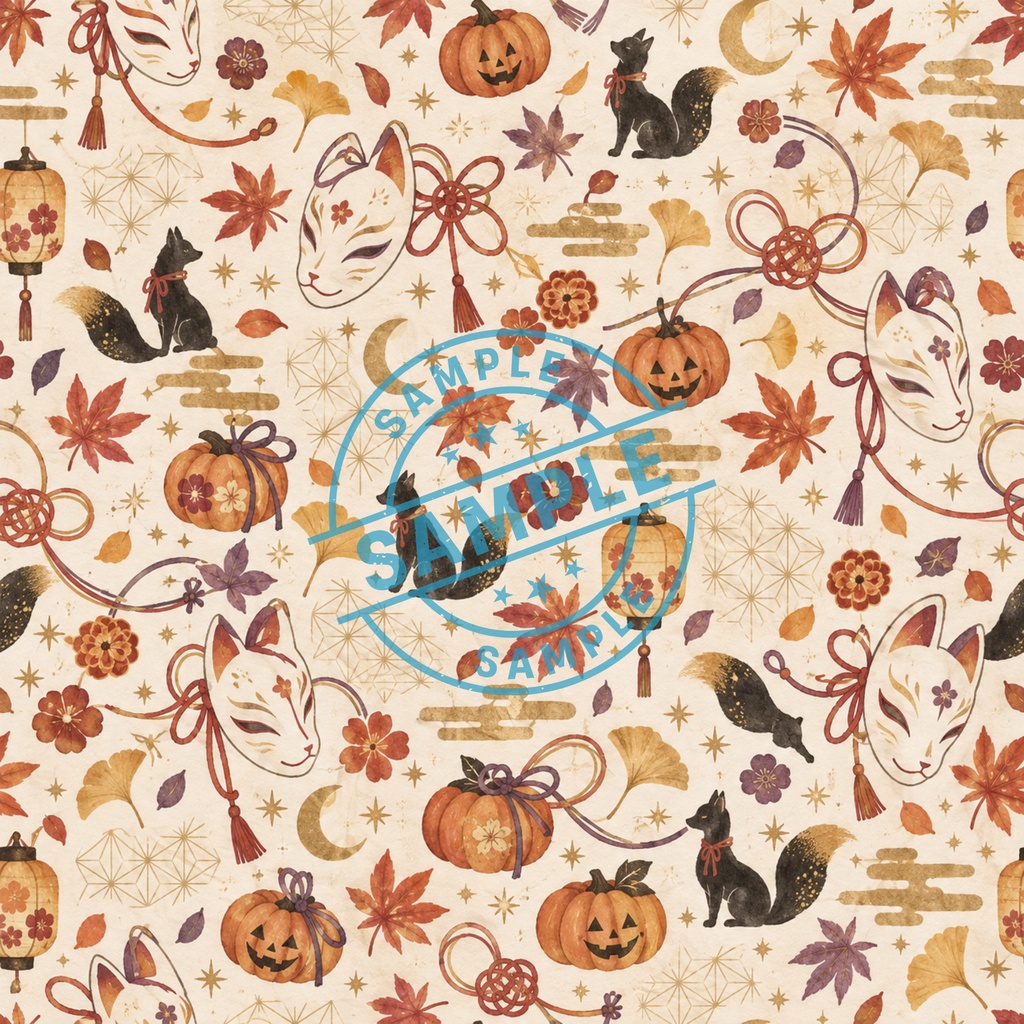 【商用利用OK】くすみカラーの和風ハロウィン|シームレスデザインペーパー6枚セット