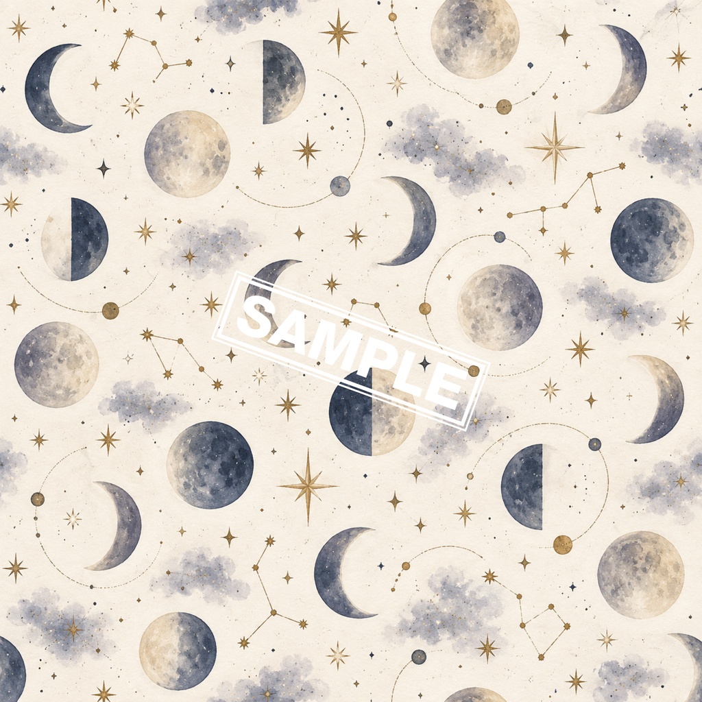 【デジタルペーパー】くすみカラーの月と天体観測|シームレス背景素材・6枚セット