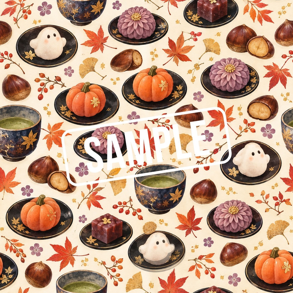 くすみカラーの和風ハロウィン|シームレスデジタルペーパー6枚セット
