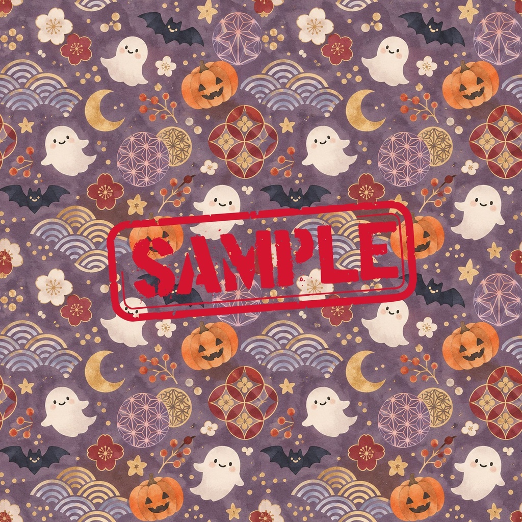 かわいい和風ハロウィン|くすみカラーのシームレスデジタルペーパー6枚セット
