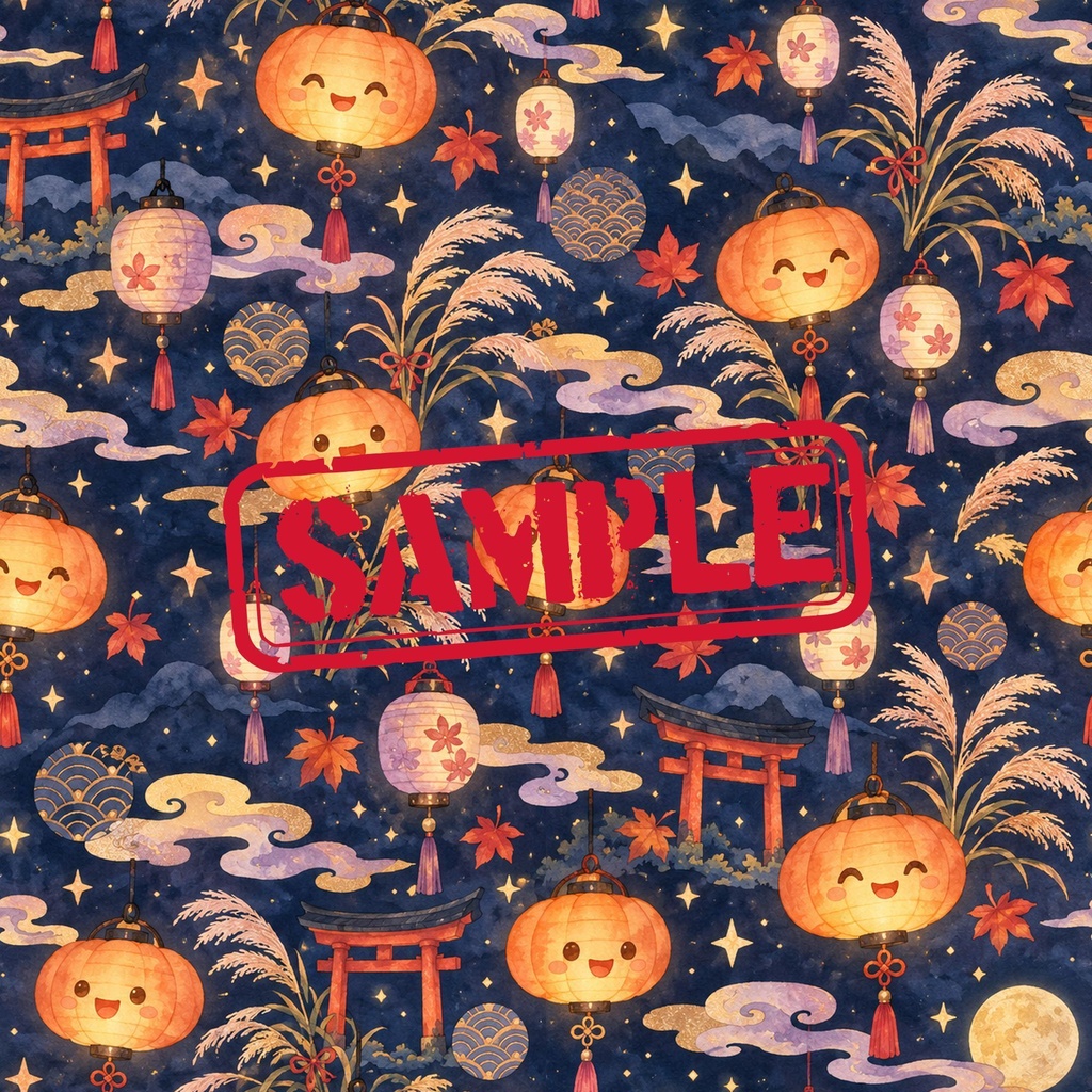 かわいい和風ハロウィン|くすみカラーのシームレスデジタルペーパー6枚セット