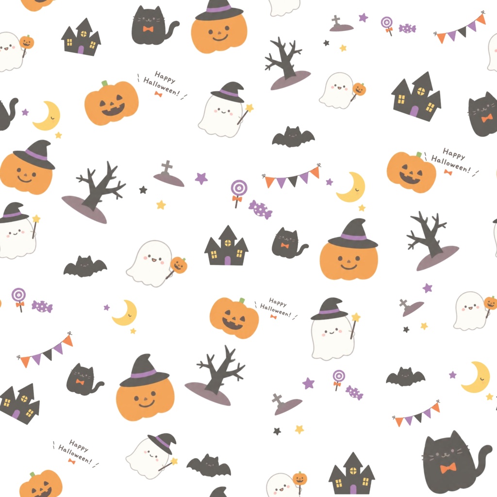 ゆるかわハロウィン|デジタルペーパー10柄セット【PNG・2000×2000px】
