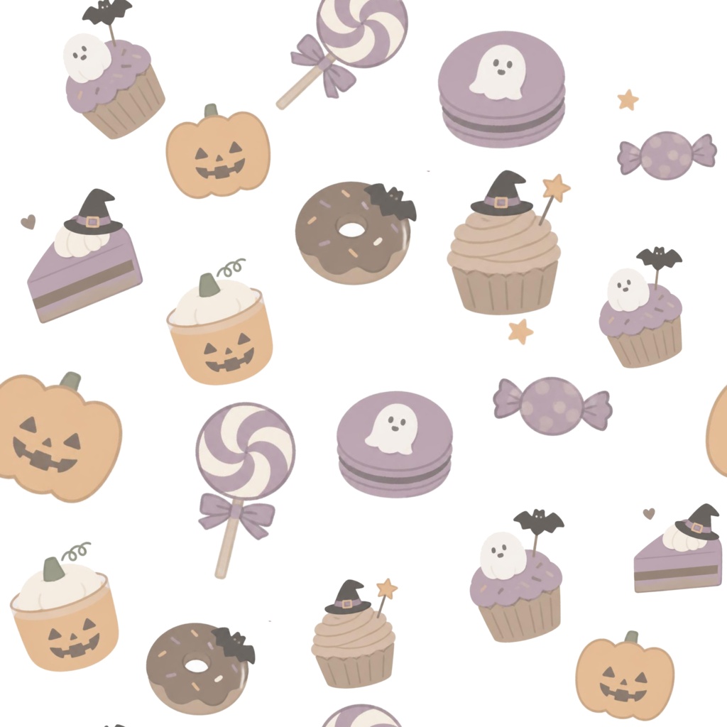 ゆるかわハロウィンスイーツ|デジタルペーパー10柄セット【PNG・2000×2000px】