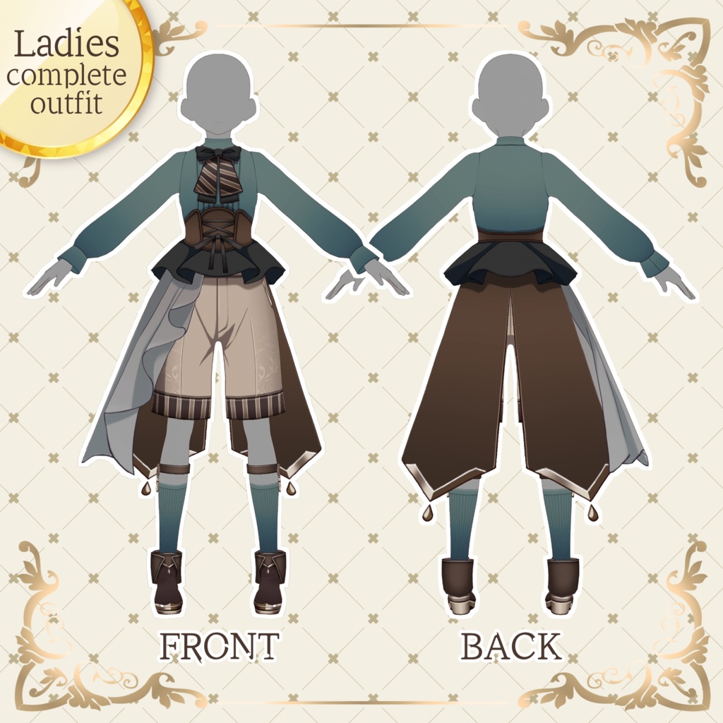 【#VRoid 男女両対応】ファンタジー×少年装コーディネートセット Fantasy Boy Costume Outfit Set