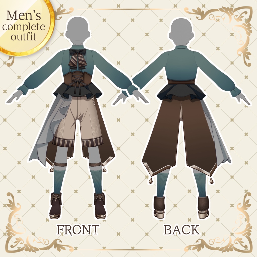 【#VRoid 男女両対応】ファンタジー×少年装コーディネートセット Fantasy Boy Costume Outfit Set