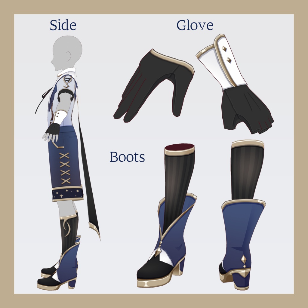 【#VRoid 男性素体向】星とリボンのハーフパンツセットアップ Half pants set-up with stars and ribbons