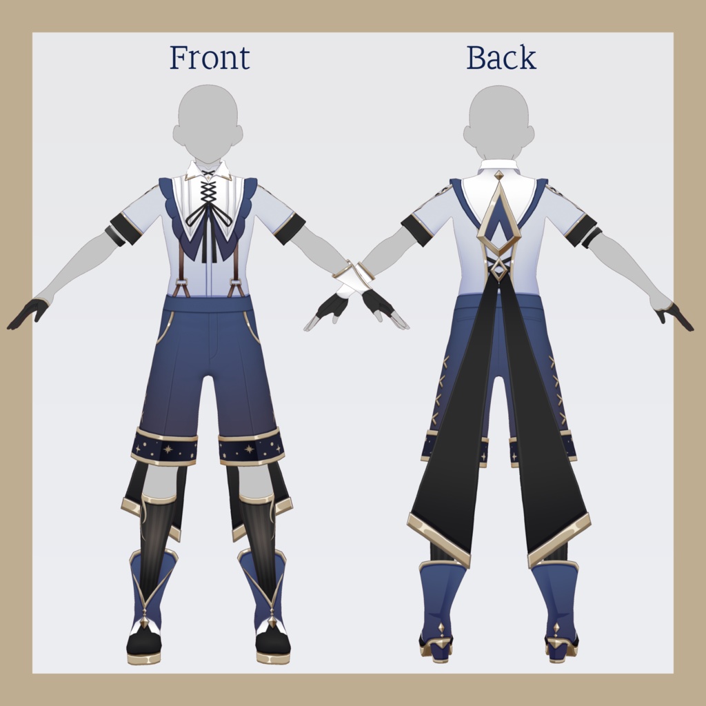 【#VRoid 男性素体向】星とリボンのハーフパンツセットアップ Half pants set-up with stars and ribbons