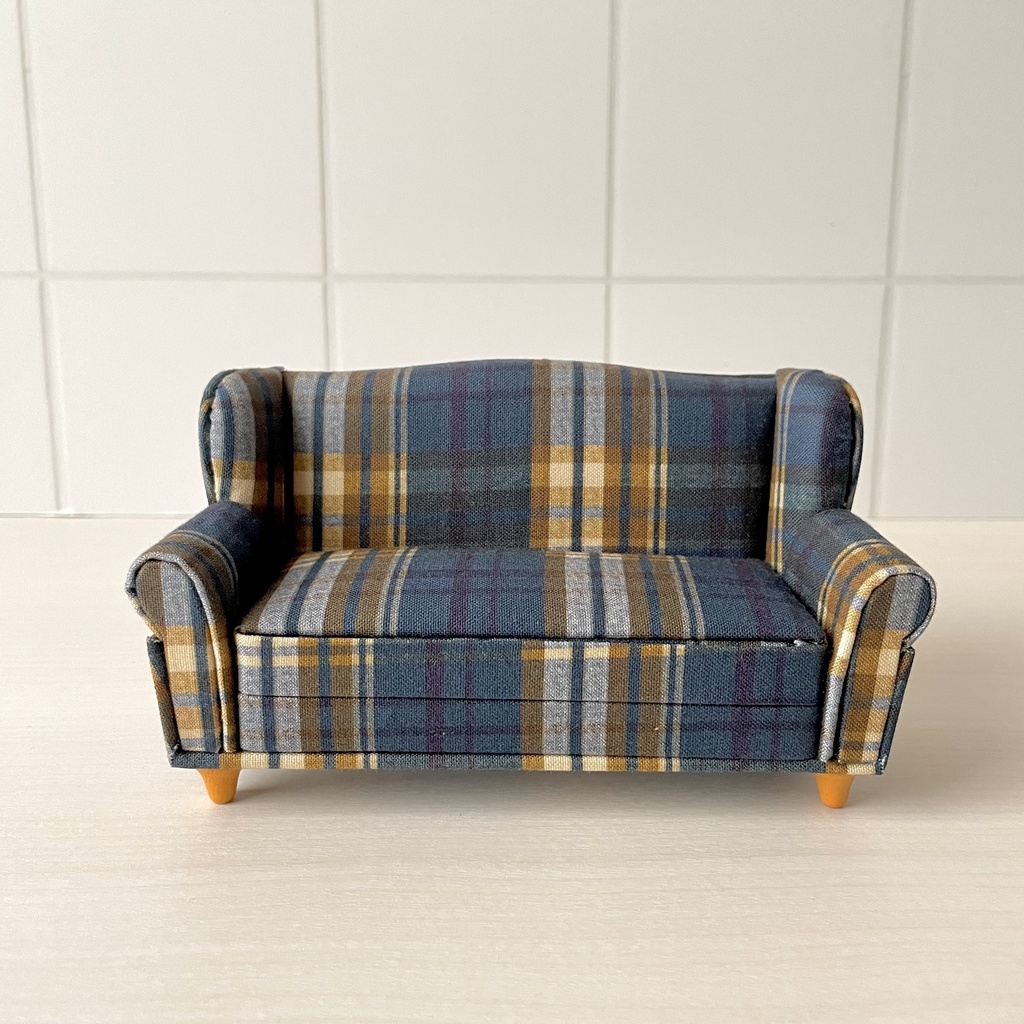 1/12 ソファ　2人掛け　ブルーチェック