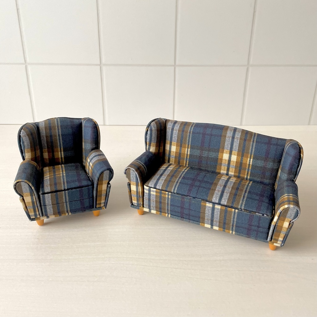 1/12 ソファ 2人掛け ブルーチェック