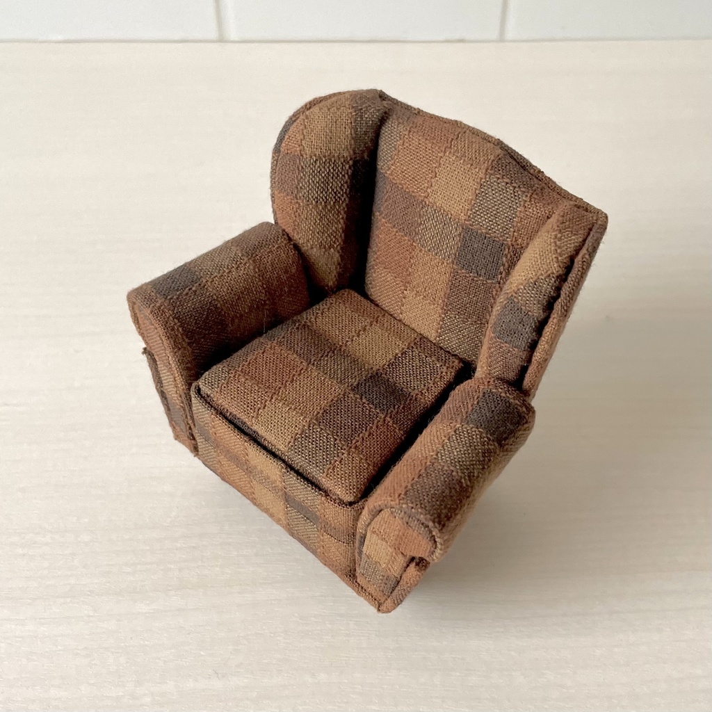 1/12 ソファ 1人掛け ブラウンチェック