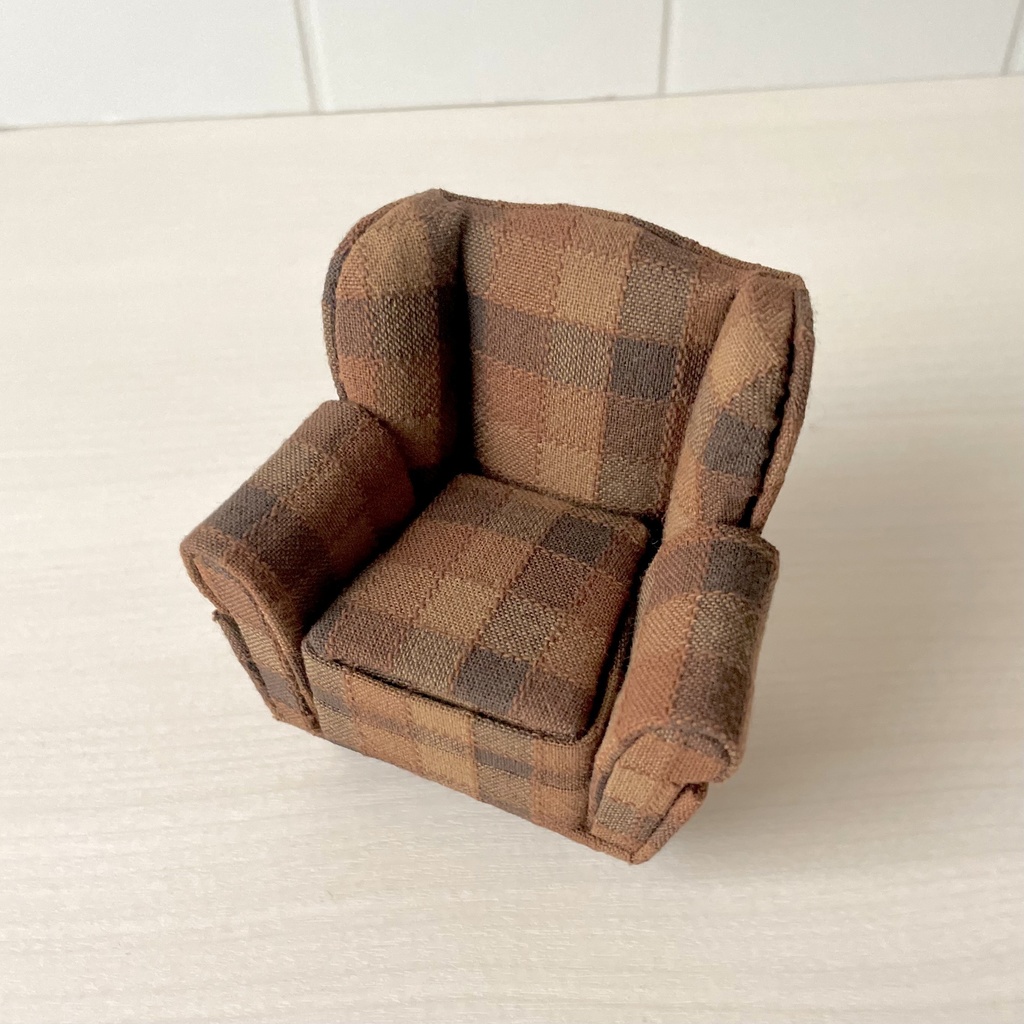 1/12 ソファ 1人掛け ブラウンチェック