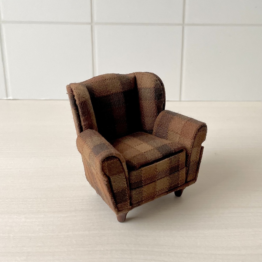 1/12 ソファ 1人掛け ブラウンチェック