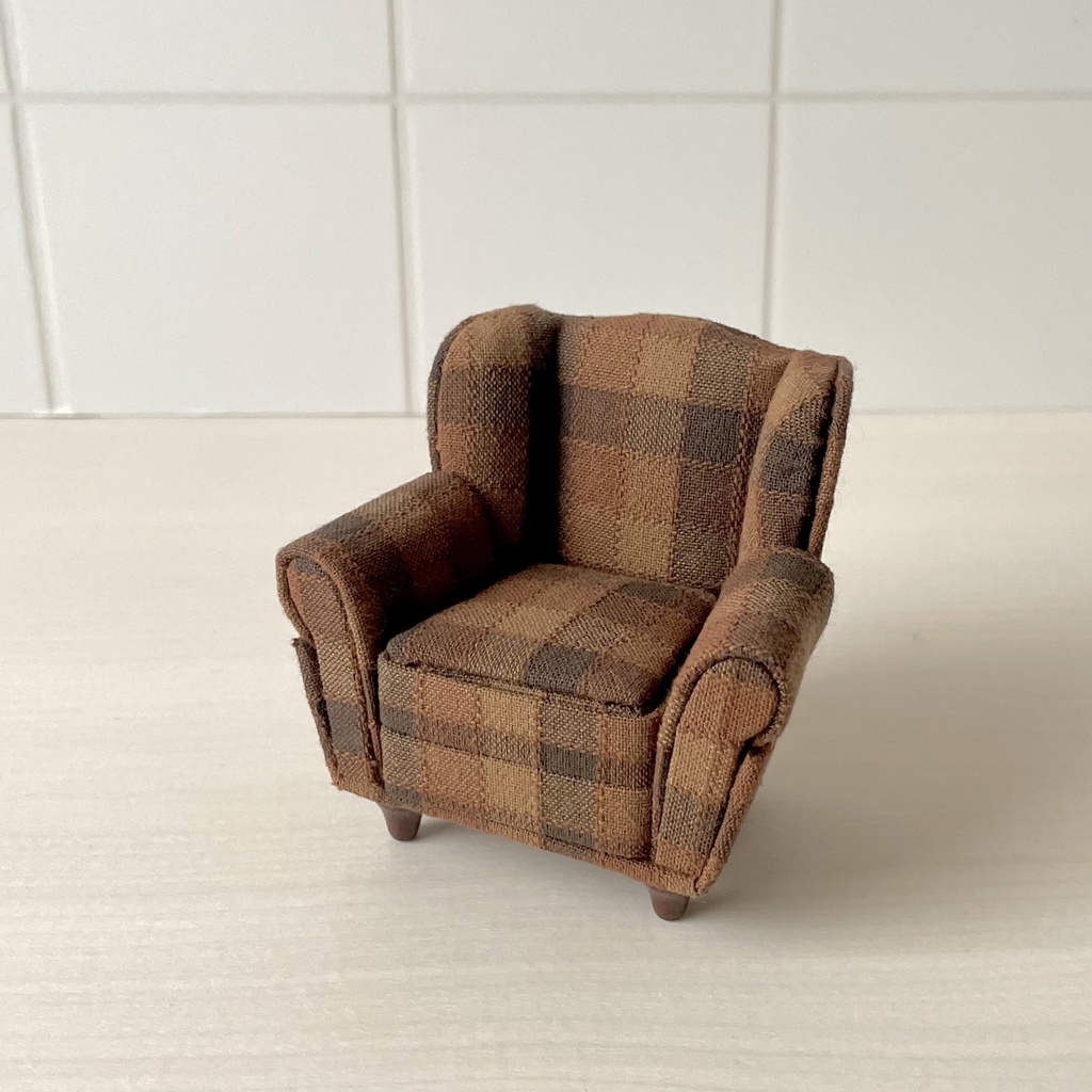 1/12 ソファ　1人掛け　ブラウンチェック