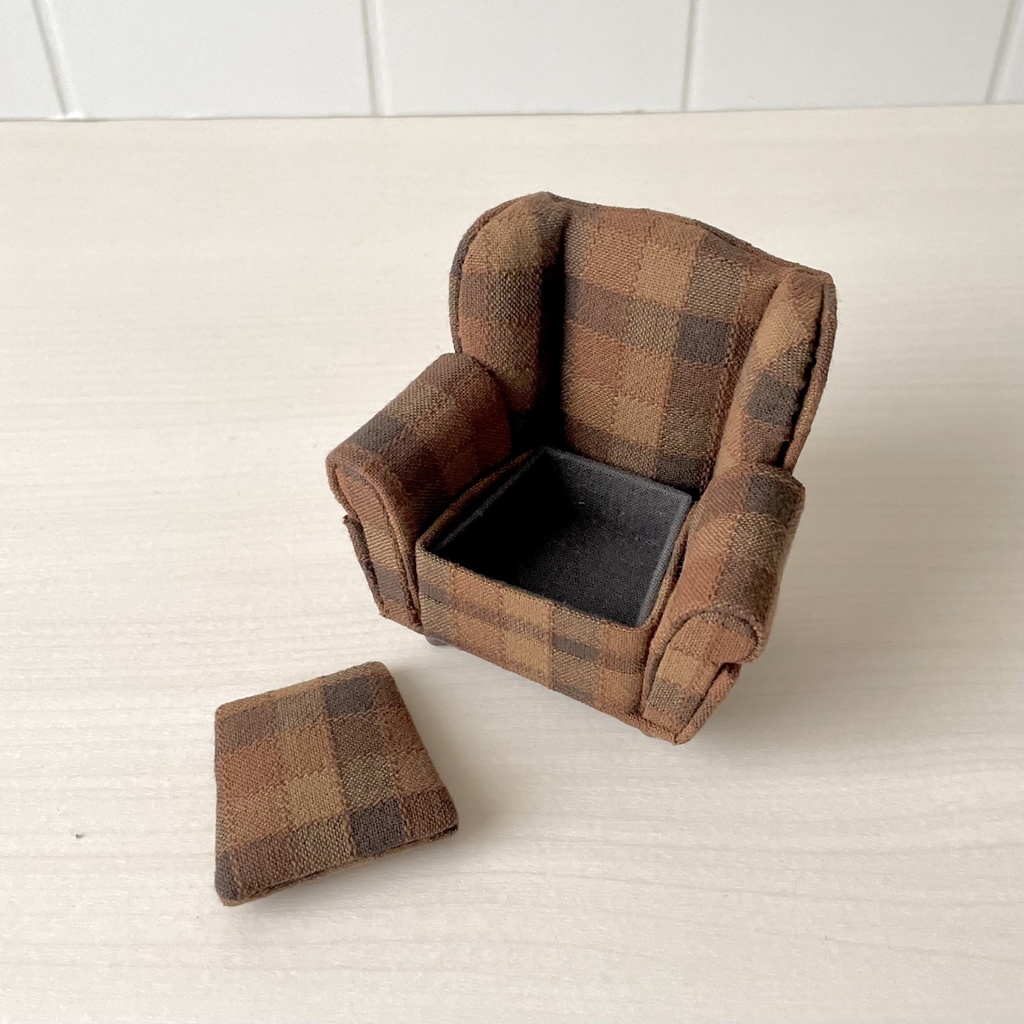 1/12 ソファ 1人掛け ブラウンチェック