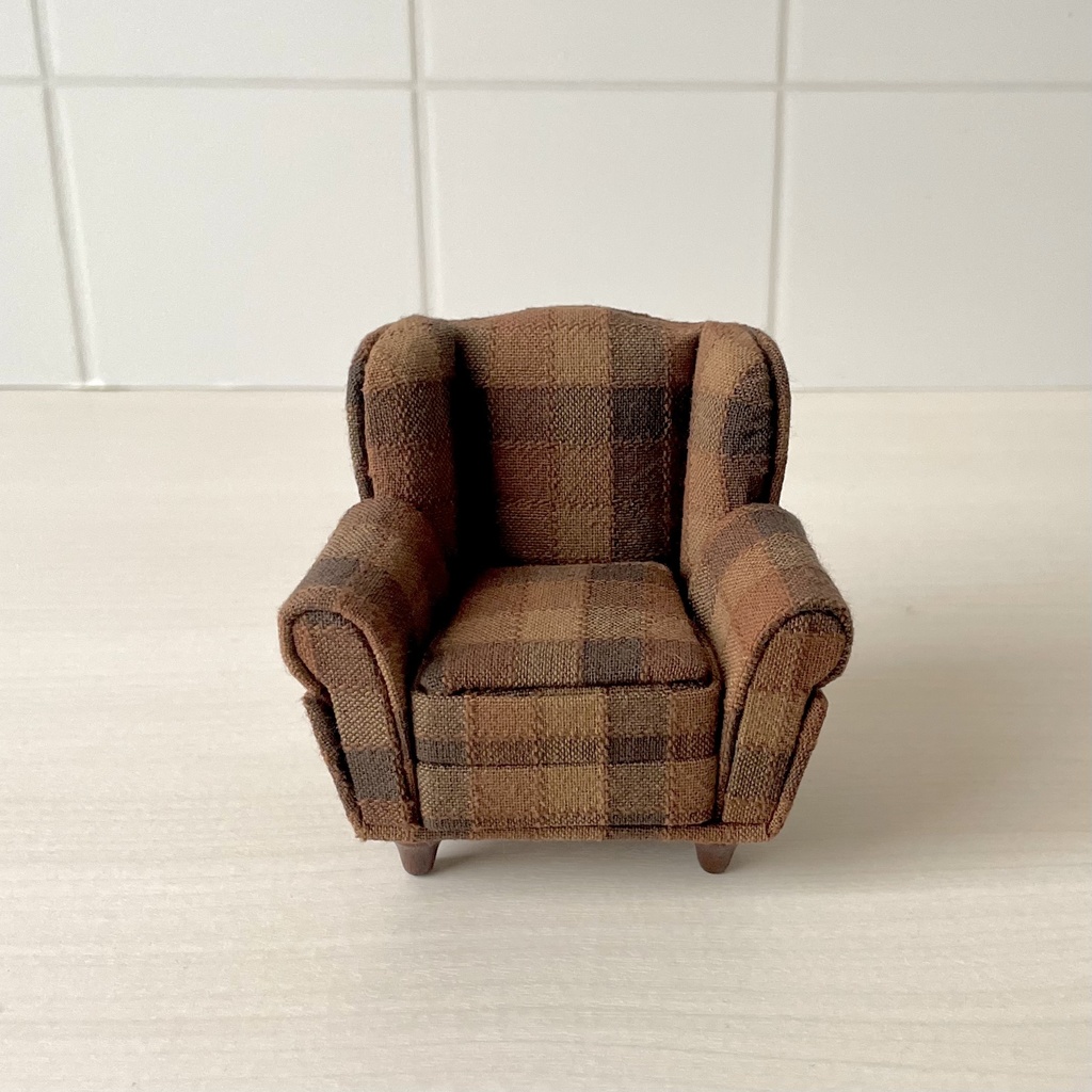 1/12 ソファ 1人掛け ブラウンチェック