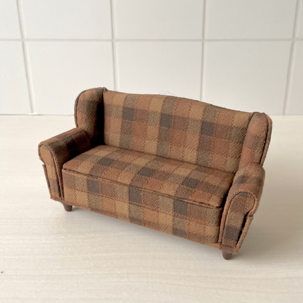 1/12 ソファ 2人掛け ブラウンチェック