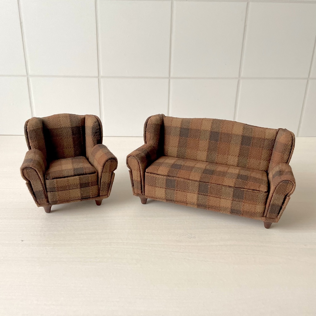 1/12 ソファ 2人掛け ブラウンチェック