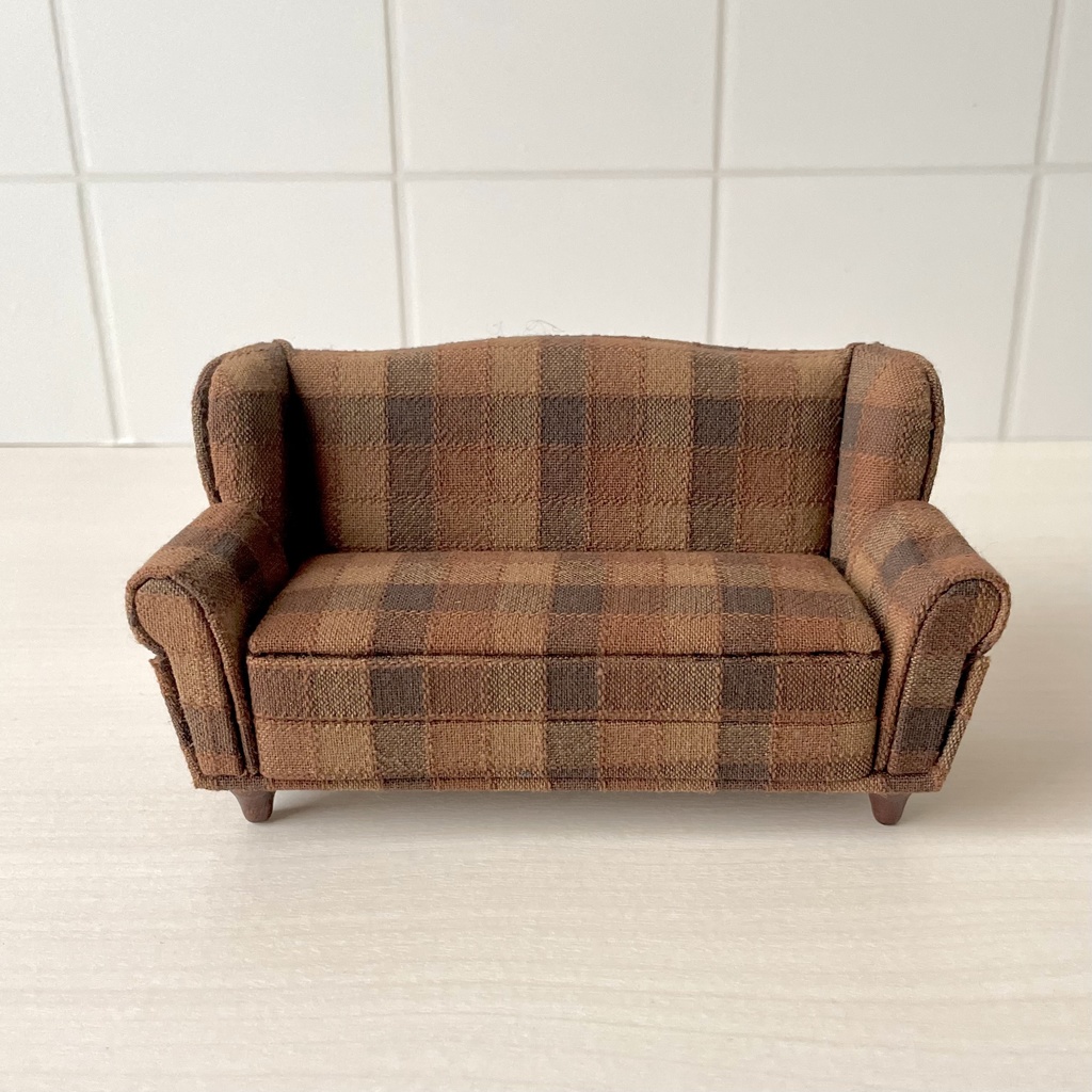 1/12 ソファ　2人掛け　ブラウンチェック